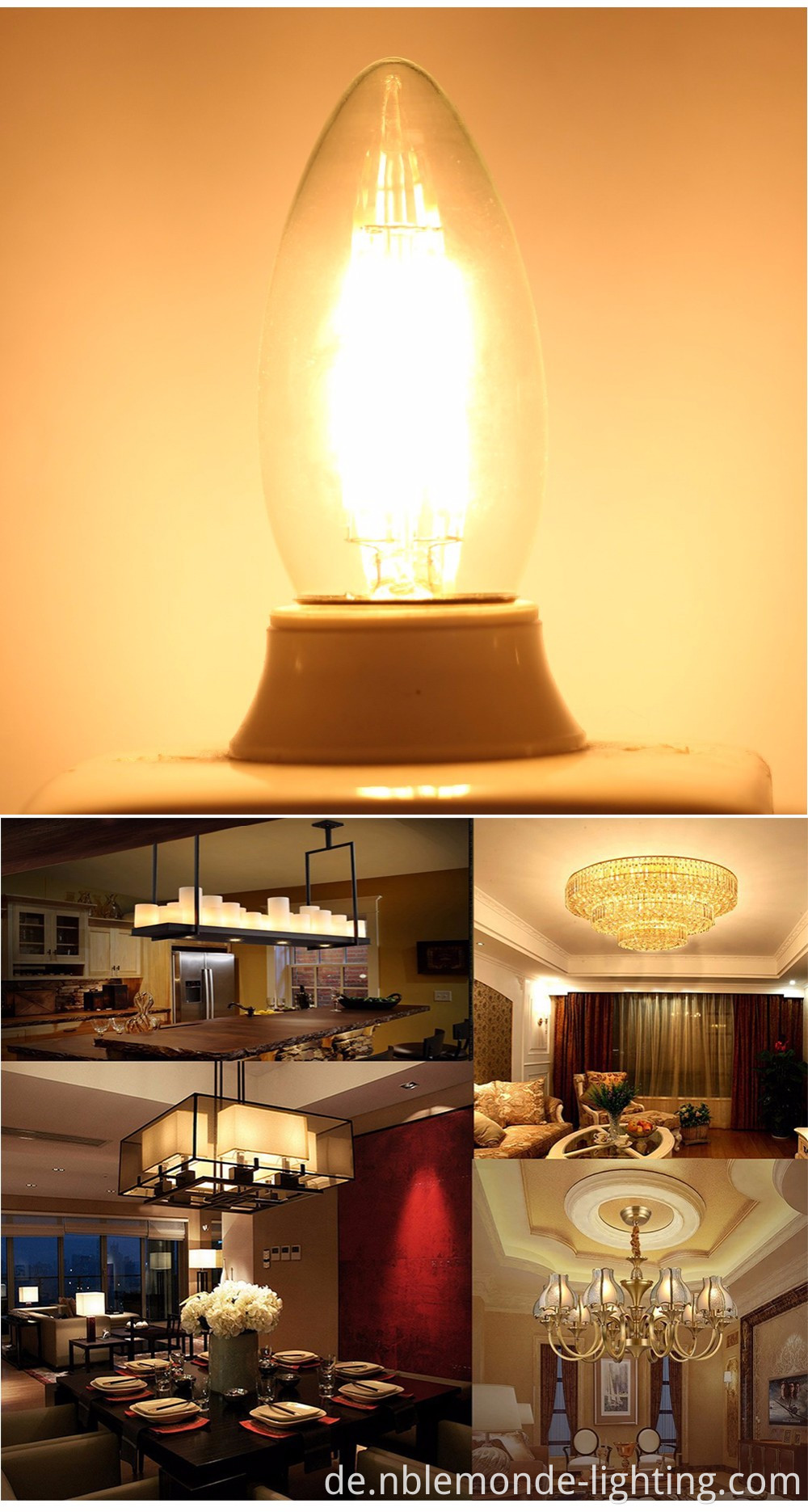 Glowing chandelier candle light bulbs